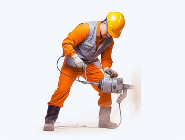 a worker with a noisy construction tool